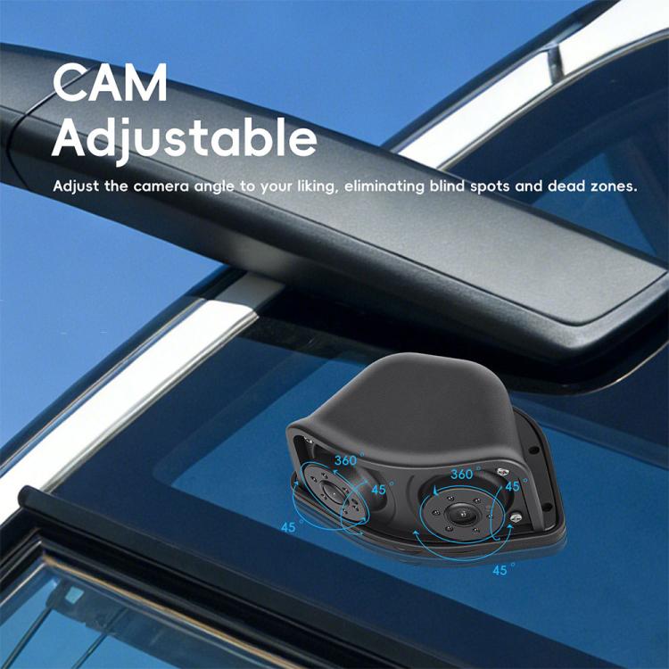 Adjustable rear camera module with dual-view angle scale and lens housing