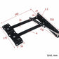 Black lift-top support bracket with metal arms and dimension markings, diagram