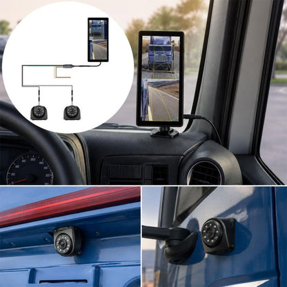 Wired truck rear-view monitor with touch screen and dual night-vision camera units