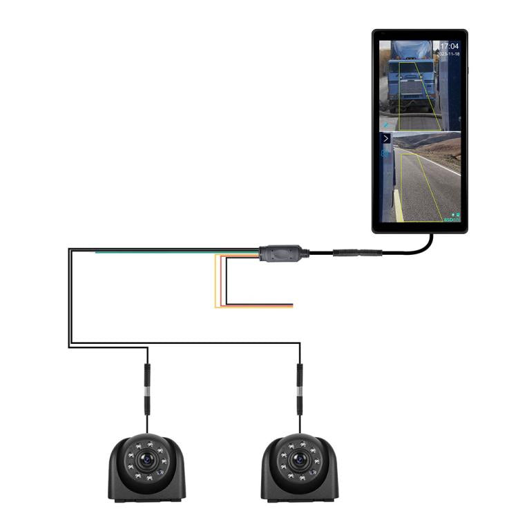 Wired rear-view touchscreen monitor kit with two cameras and connecting cables
