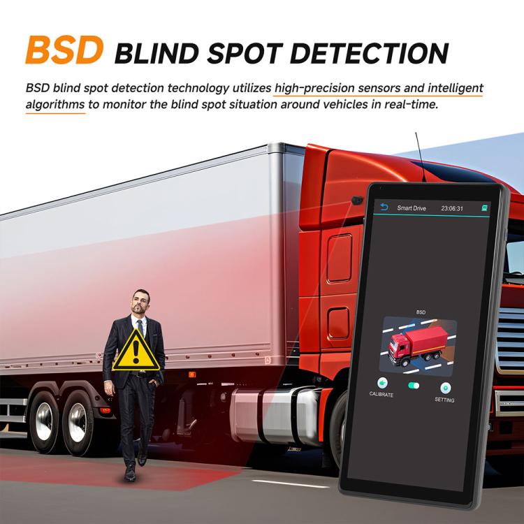 Touchscreen monitor showing BSD blind spot detection from a camera view