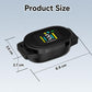 Anti-barking collar control unit with size dimensions and LED display on black housing