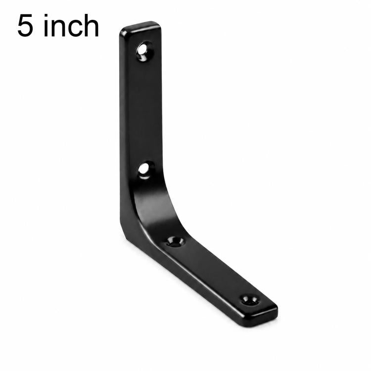 Black L-shaped wall shelf brace, 5 inch, 4 mounting holes