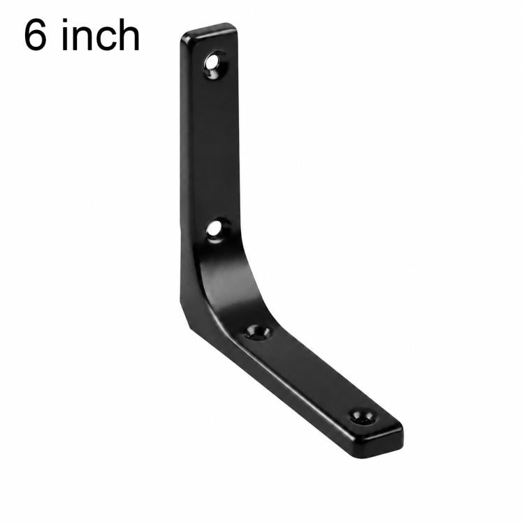 Black L-shaped wall shelf brace, 6 inch, 4 mounting holes