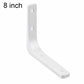 White 8-inch L-shaped wall shelf support brace with mounting screw holes