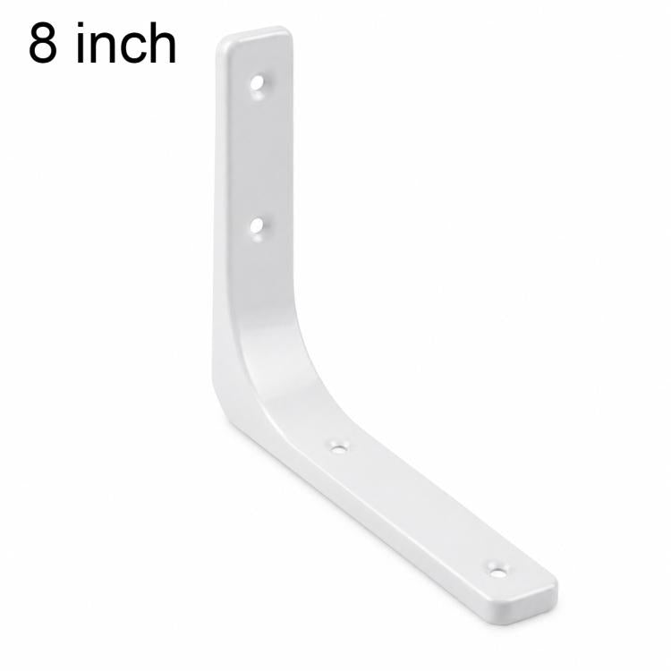 White 8-inch L-shaped wall shelf support brace with mounting screw holes