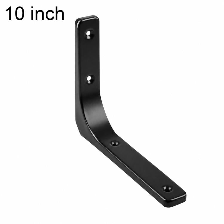 Black 10-inch L-shaped wall shelf support brace with mounting screw holes