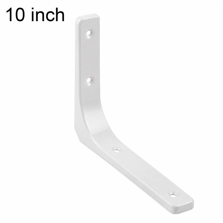 White 10-inch L-shaped wall shelf support brace with mounting screw holes