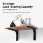 Black L-shaped wall shelf support brace with mounting screw holes, under a wooden shelf