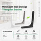 Set of black and white L-shaped wall shelf support braces with mounting screw holes