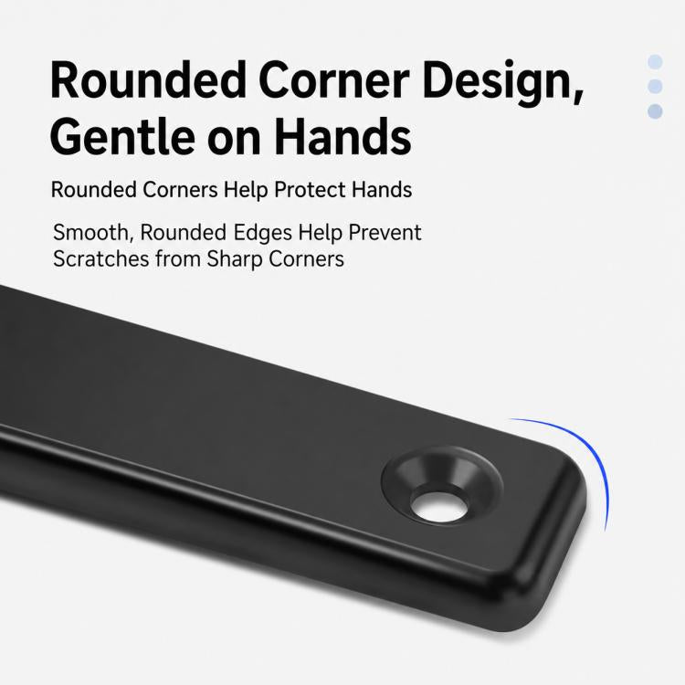 Black L-bracket corner with rounded edge and mounting hole