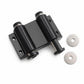Black handle-free cabinet door latch set with two mounting plates and metal discs