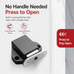 Black press-to-open cabinet latch with spring top and metal mounting plate