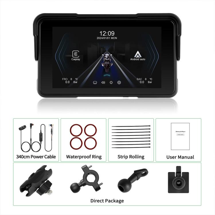 5 inch Landscape-oriented Motorcycle Wireless CarPlay and Android Auto Display Screen Navigator, Standard, with Tire Pressure Sensor