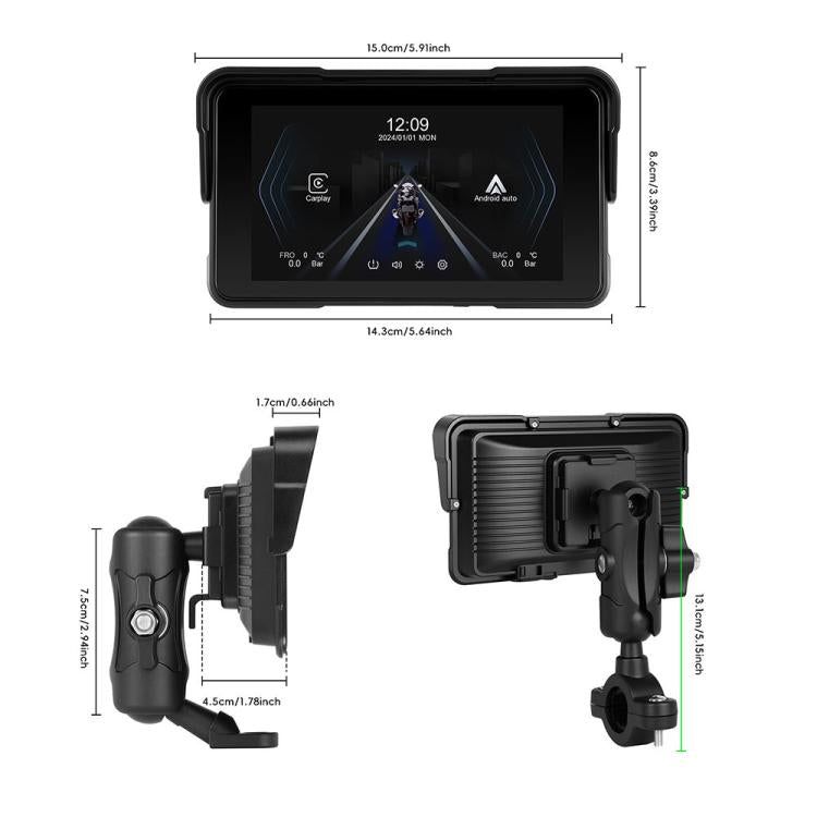 5 inch Landscape-oriented Motorcycle Wireless CarPlay and Android Auto Display Screen Navigator, Standard, with Tire Pressure Sensor