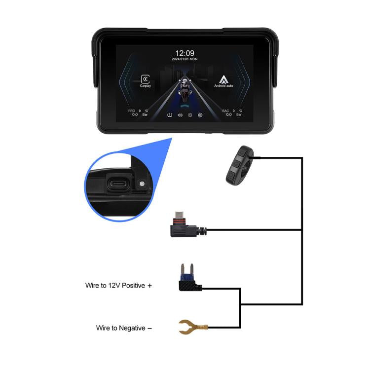 5 inch Landscape-oriented Motorcycle Wireless CarPlay and Android Auto Display Screen Navigator, Standard, with Tire Pressure Sensor