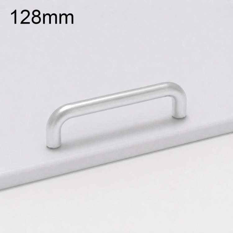 Cabinet door pull handle, silver, 128mm curved bar