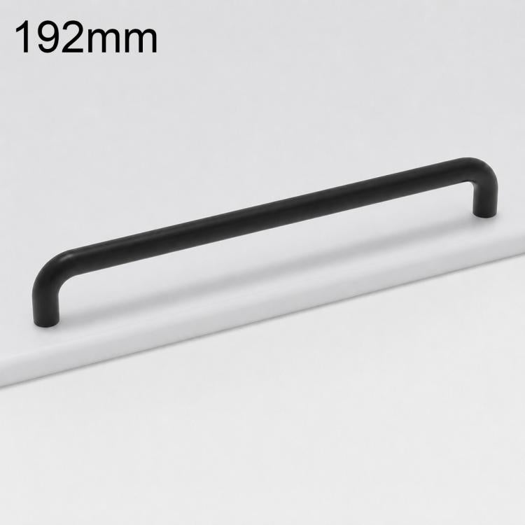 192mm aluminum cabinet pull handle in matte black, curved U-shape with rounded ends