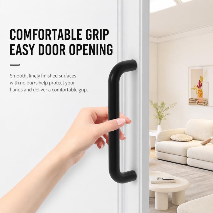 Black aluminum cabinet pull handle with a hand gripping for easy door opening