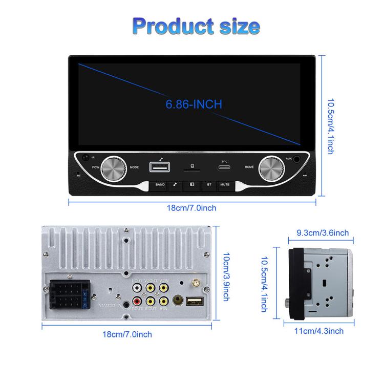 6.9 inch Car Wireless Carplay Dual Spindle MP5 Player, Standard, Standard+Reversing Camera
