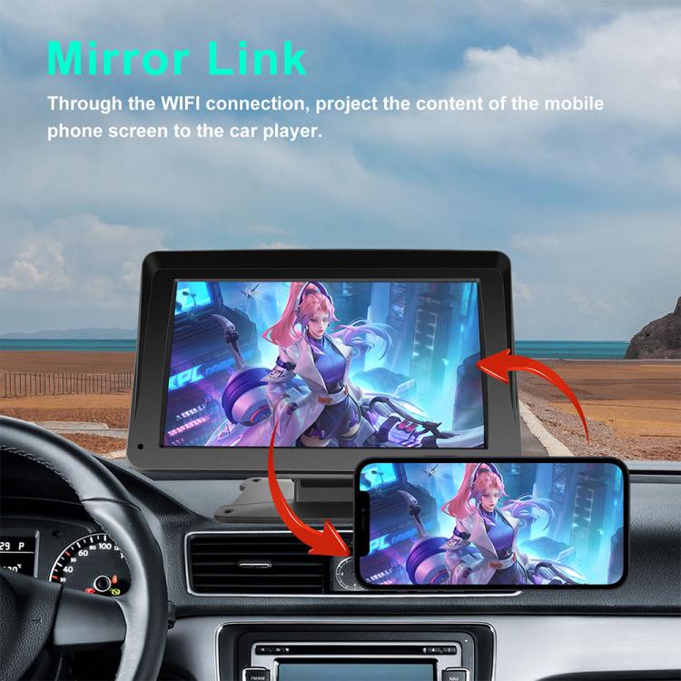 Car dashboard wireless display showing mirrored smartphone content, black frame