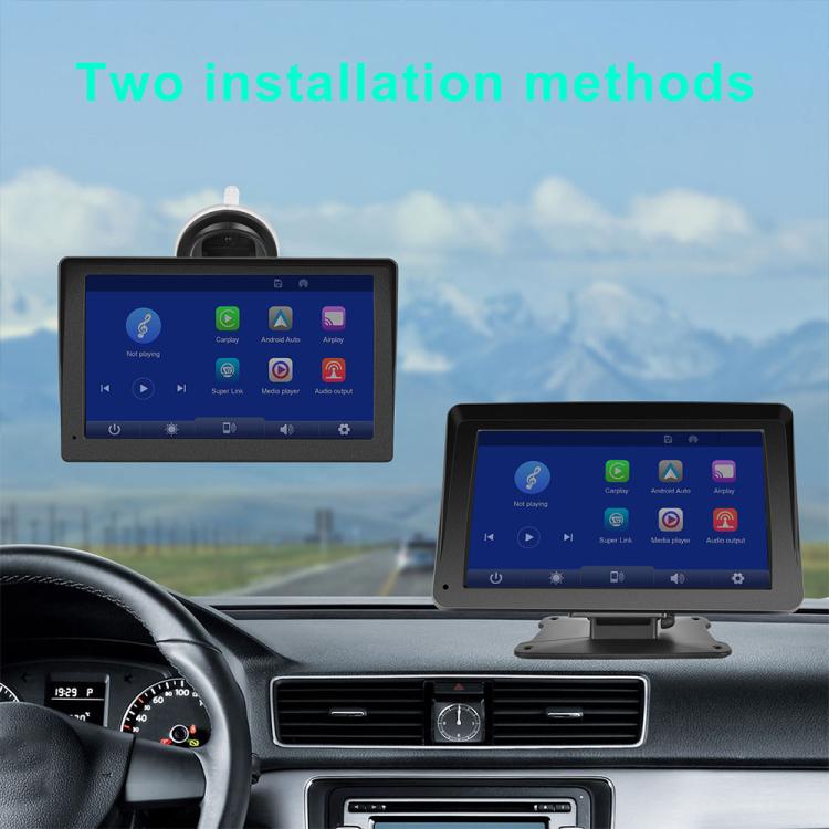 7-inch portable car navigation touchscreen mounted on dashboard with base stand