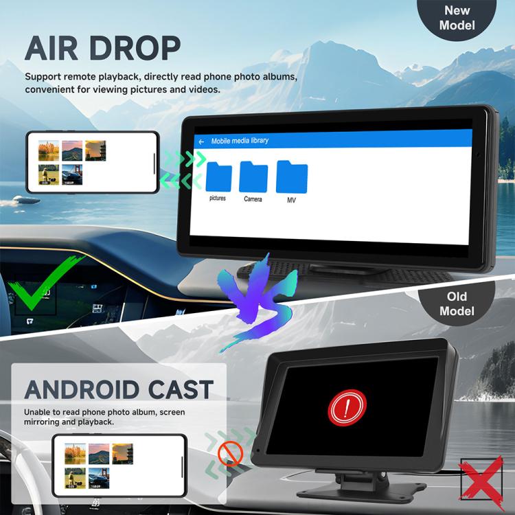 8.1-inch portable car navigation screen with mounted cradle, displaying media menu