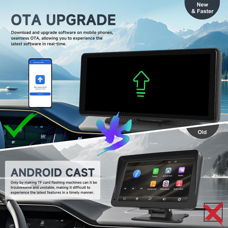 8.1-inch portable car navigation screen with black display showing upgrade interface