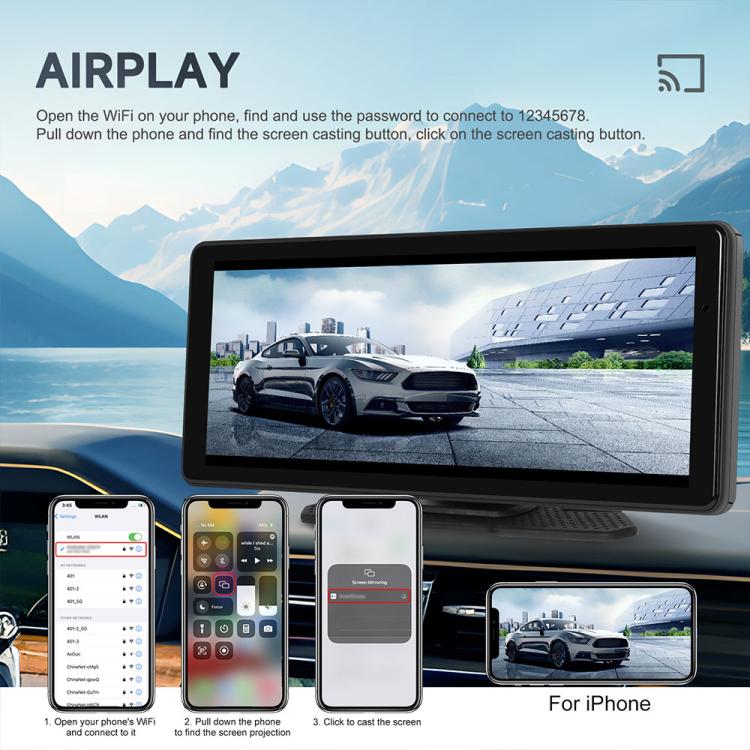 8.1-inch car navigation screen with AirPlay casting layout for iPhone