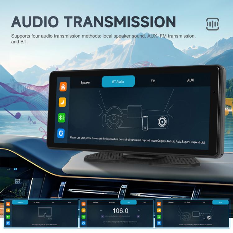 Portable car navigation screen displaying audio and Bluetooth controls, black