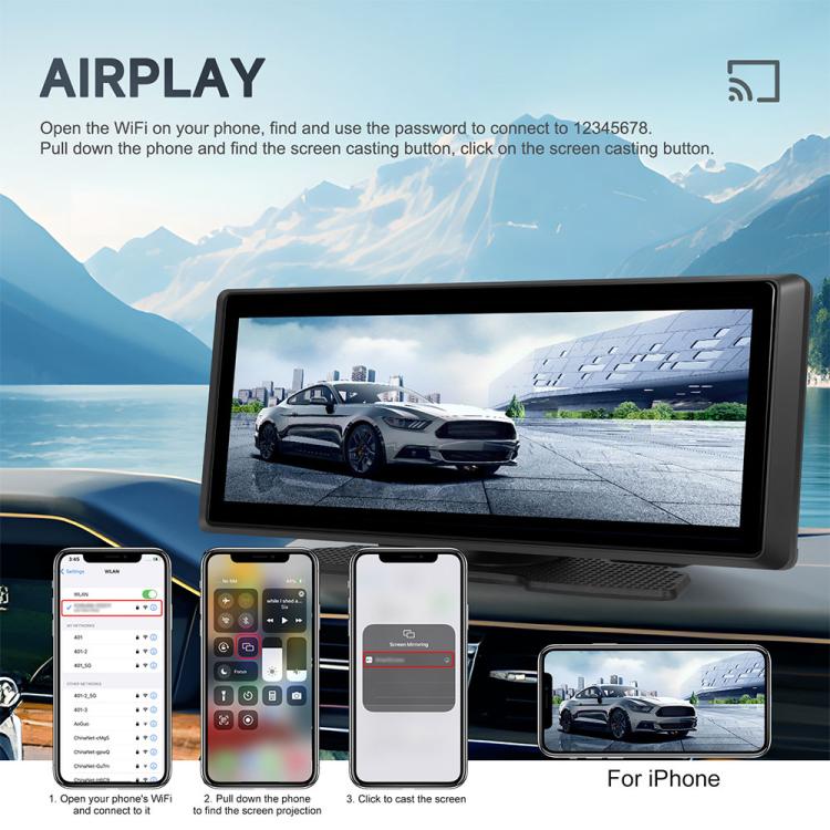 8.1 inch 2K Center CarPlay Auto Car Portable Navigation Screen, Standard, Standard+Reversing Camera