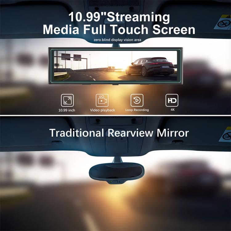 In-car touchscreen display with rearview mirror style mount and video playback view