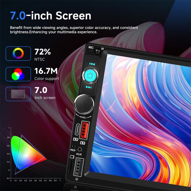 7-inch Dual-DIN car MP5 player head unit with wide touchscreen display