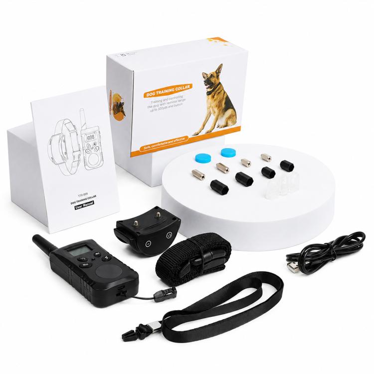 Pet dog training collar kit with remote, strap, USB cable, and collar components