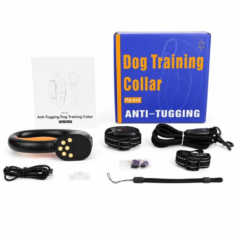 Anti-tugging dog training collar device set with control remote and straps, PD810