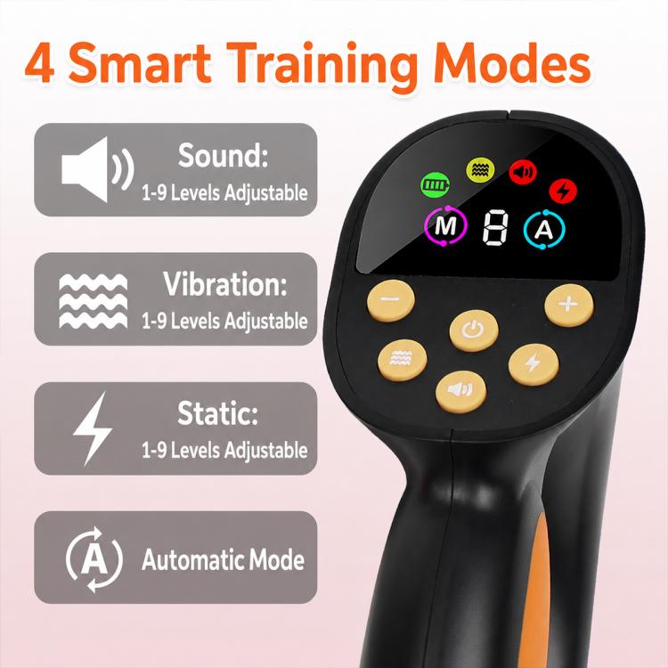 Smart training remote showing sound, vibration, and static control buttons