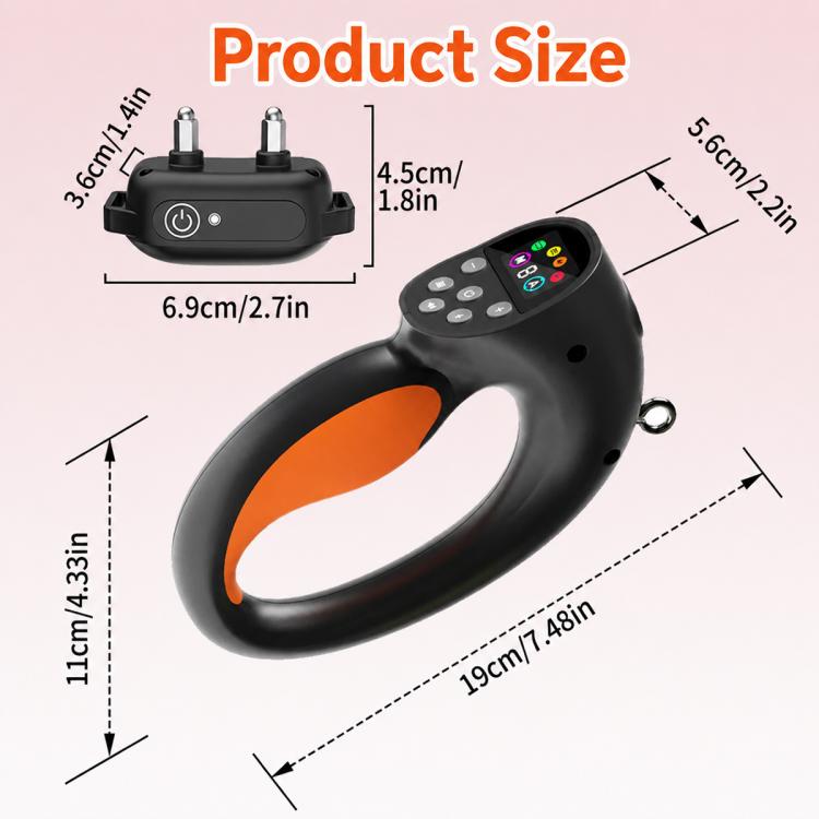 Black smart training remote with orange grip and control buttons; compact size