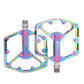 Rainbow colorful mountain bike pedals with dual platform and threaded pins