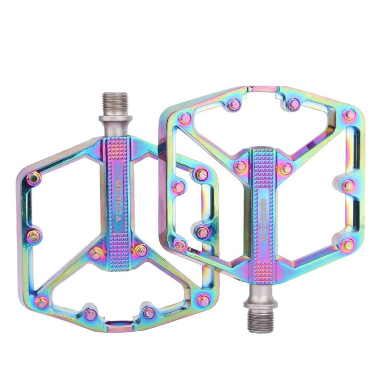 Rainbow colorful mountain bike pedals with dual platform and threaded pins