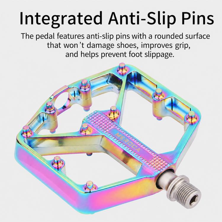 Rainbow mountain bike pedals with anti-slip pins and threaded axle
