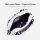 White and navy tennis bag with multi-pocket organized interior compartments