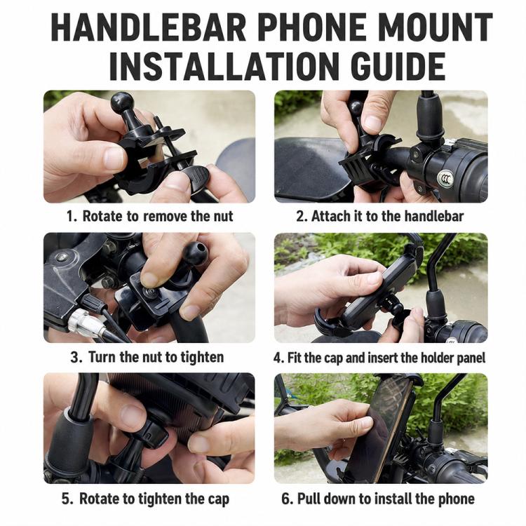 Motorcycle Phone Navigation Holder, CH11-Rearview Mirror, CH12-Handlebar