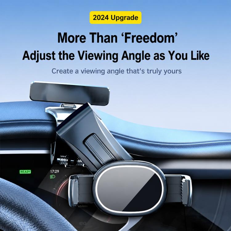 Dashboard rail-mount phone holder with circular clamp and adjustable viewing arm