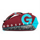 Large sports racket bag in red with teal side panels, dark base, front GODSPEED G logo
