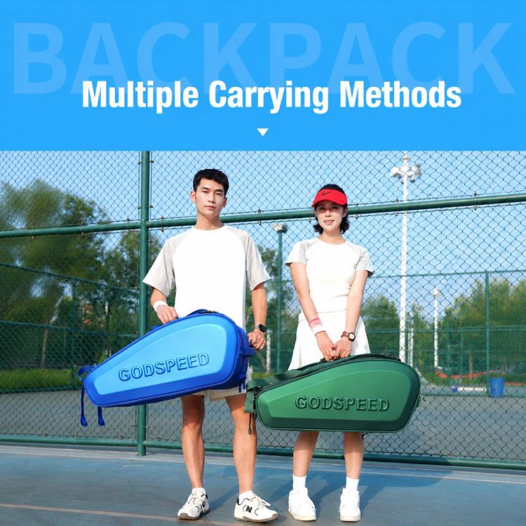 GODSPEED blue hard-shell racket bag and green version, carried with detachable straps