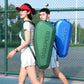 GODSPEED green and blue hard-shell racket bags with backpack straps on two players