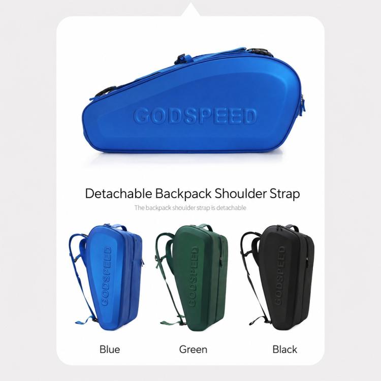 GODSPEED blue hard-shell racket bag with detachable backpack shoulder strap