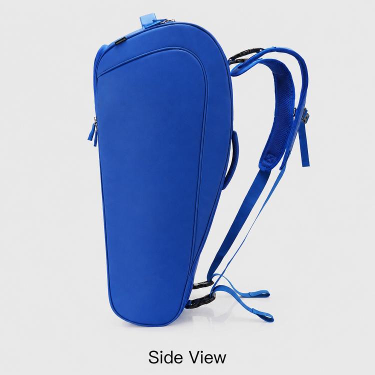 GODSPEED blue hard-shell racket bag side view with adjustable shoulder straps