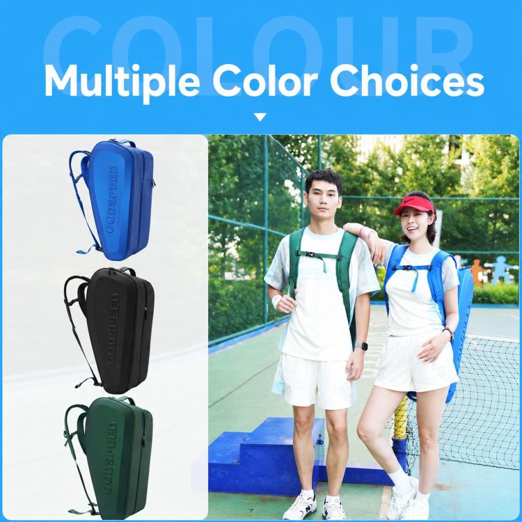 Multiple color tennis racket storage backpacks shown side by side