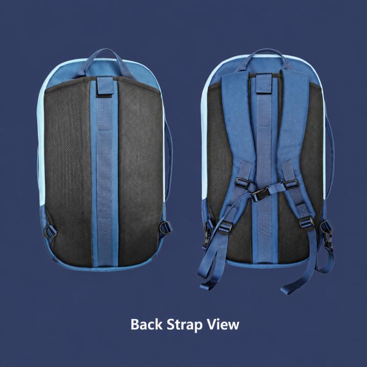 Light blue racket bag backpack with padded back panel and adjustable straps